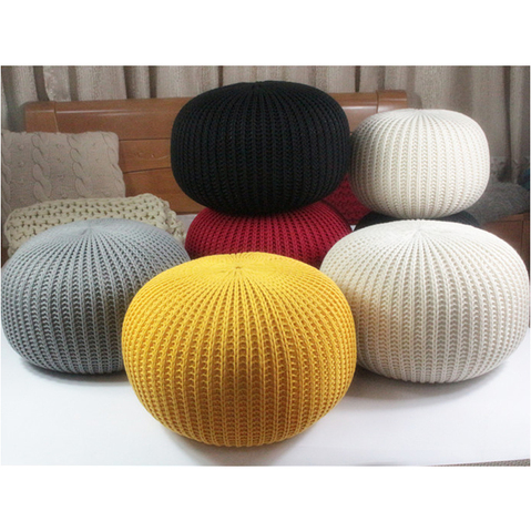 Hand Knitted Woolen Round Cushion POUF Floor Ottoman ► Photo 1/6