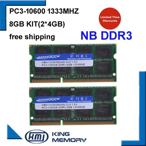KEMBONA laptop ddr3 1333mhz 8GB (Kit of 2X4GB ) DDR3 PC3-10600s 1.5V So-DIMM 204Pins Memory Module Ram Memoria for Laptop ► Photo 1/4