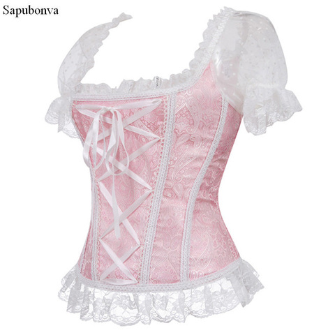 Sapubonva Satin Corsets and Bustiers Gothic Lace Up Vest Overbust Corsets Shoulder Straps Brocade Corselet for Women Steampunk ► Photo 1/3