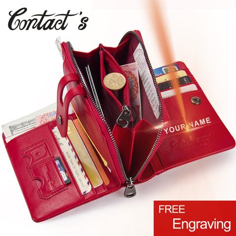 Contacts's 2022 Women Short Wallets Genuine Leather Woman Wallet Zipper Coin Purse With Card Holder Money Bags Large Capacity ► Photo 1/6