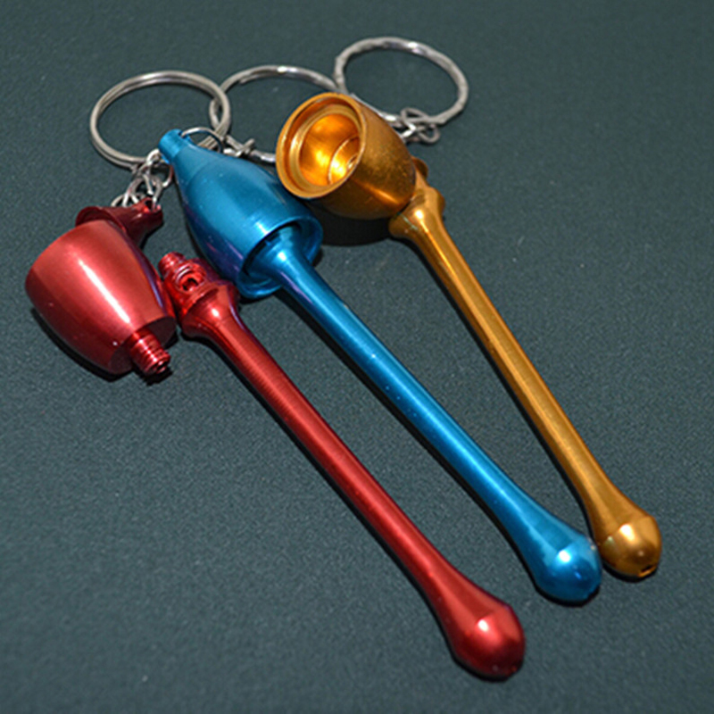 1PCS Portable Metal Keychain Spring Smoking Pipe Aluminum Tobacco Herb Pipes 