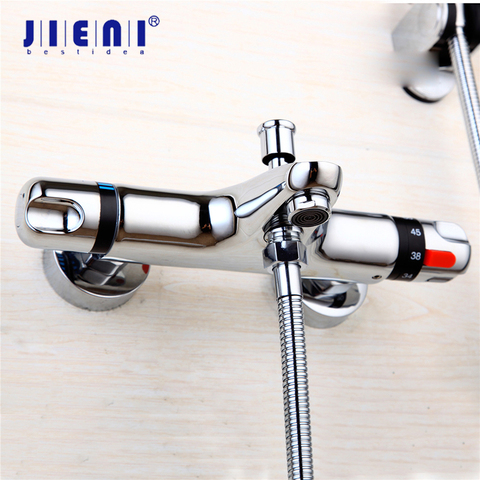 JIENI Chrome Brass torneira da banheira Bathtub Sink Basin Faucet Set Exposed Shower Faucet Wall Mounted Thermostatic Mixer Taps ► Photo 1/5