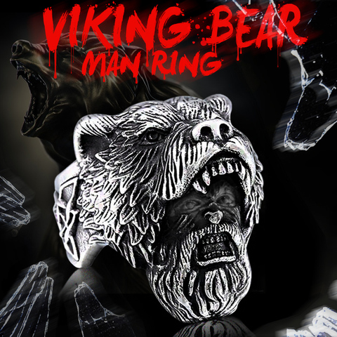 Beier 316L Stainless Steel Viking Bear Man Ring Odin high quality Amulet Pagan Punk Ring Charm Jewelry LR648 ► Photo 1/6