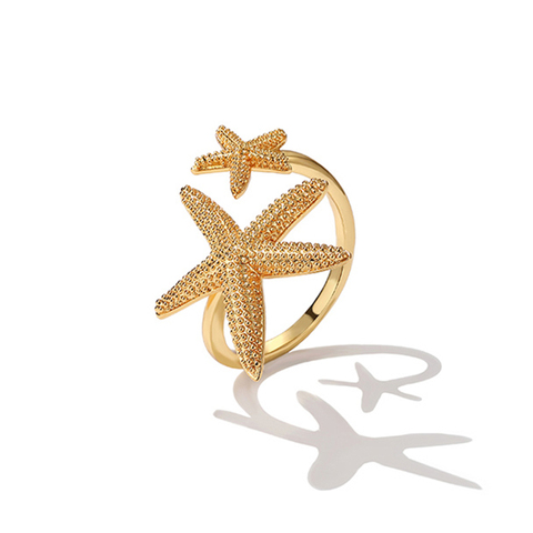 SRCOI New Design Double Cute Starfish Open Rings Gold Color Alloy Beach Starfish Adjustable Finger Ring For Women Birthday Gifts ► Photo 1/3