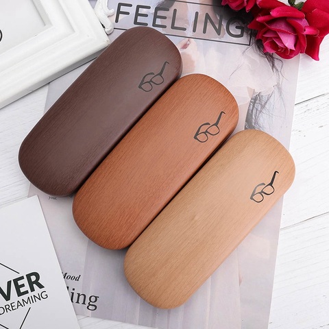 High Quality Wood Grain Hard Kit Holder Metal Reading Glasses Case for Men and Women PU Leather Eyeglass Box ► Photo 1/6