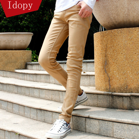 Idopy Mens Fashion Denim Pencil Pants Skinny Khaki Elastic Ripped Washed Faded Slim Fit Long Jeans Trouser For Young Male ► Photo 1/5