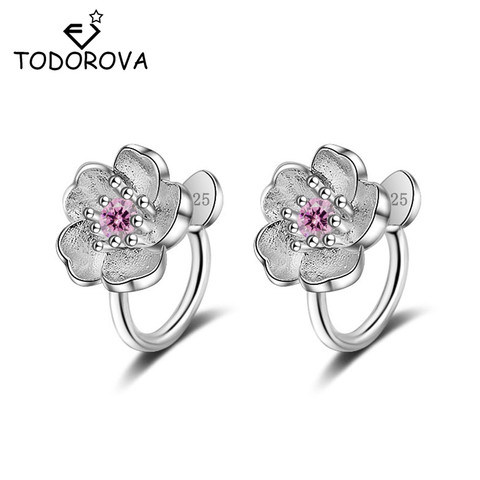Todorova Korea Style Crystal Cherry Blossom Flower Clip on Earrings Without Piercing for Girls Party Sweet No Hole Ear Clip ► Photo 1/6