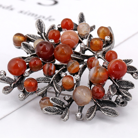 New Natural Stone Plant Leaf Bouquet Metal Brooches Scarf Pins Fashion Vintage Wedding Accessories For Women Jewelry2022 ► Photo 1/5