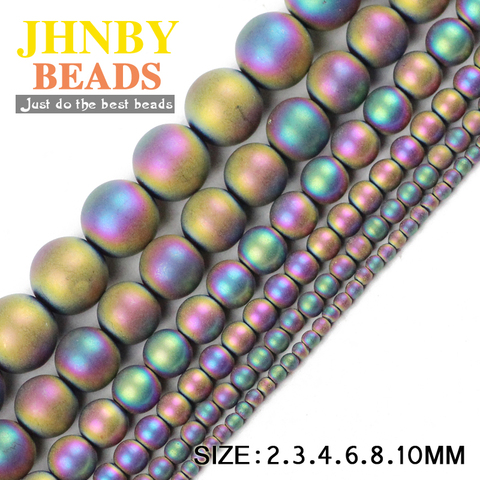JHNBY Matte Round Hematite 2/3/4/6/8/10mm Natural Stone Plating color Loose beads ball Jewelry bracelets Making DIY Accessories ► Photo 1/6
