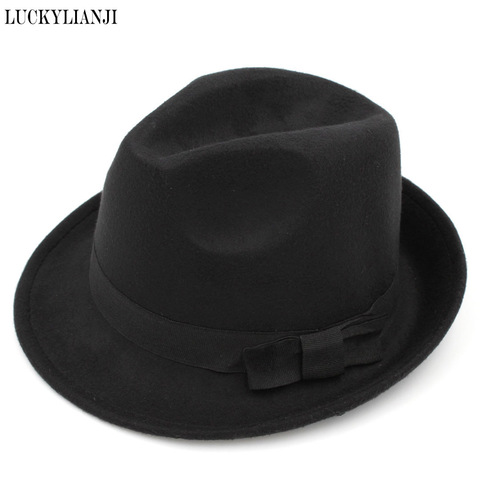 LUCKYLIANJI Vintage Boys Girls Kids Child Rolled Brim Trilby Fedora Hat Pinch Crown Jazz Cap (54CM Adjust Rop Inside) ► Photo 1/1