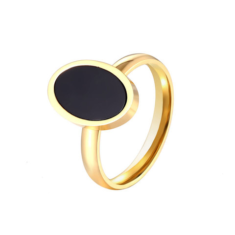 New Arrival Black Oval Enamel Woman Ring Stainless Steel Gold Color Jewelry for Women Brand Party Ring Wholesale ► Photo 1/6