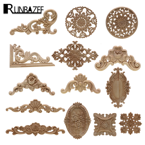 1Pc Unique Natural Floral Wood Carved Wooden Figurines Crafts Corner Appliques Frame Wall Door Furniture Woodcarving Decorative ► Photo 1/6
