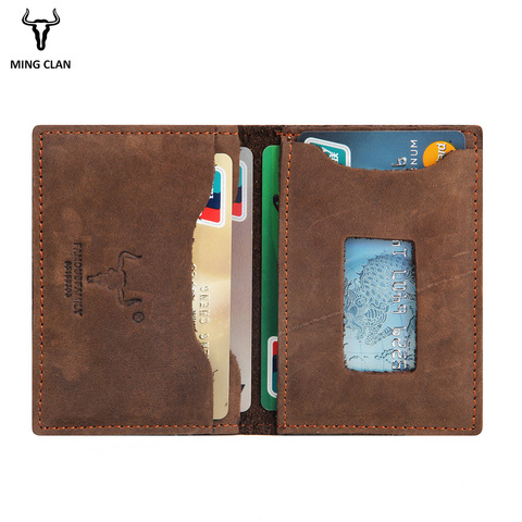 Mingclan Wallet Crazy Horse Slim Mini Wallet Genuin Leather Credit Card Holder Case ID Pocket Purses Travel Wallet Men Women ► Photo 1/1