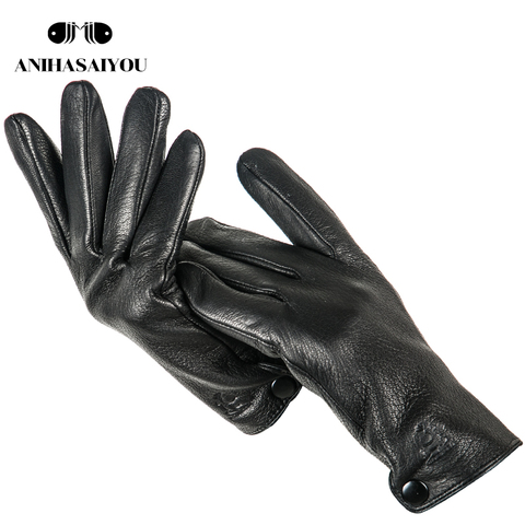 Buckskin men's winter gloves,Simple gloves male,Durable mens leather gloves, winter Genuine leather gloves men -8011N ► Photo 1/6