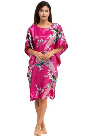 Summer Hot Pink Sexy Silk Rayon Home Dress Women Summer Nightdress Sleepshirt Robe Gown Kimono Bathrobe Plus Size 6XL A-071 ► Photo 1/5