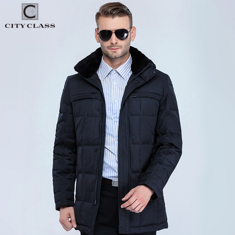 CITY CLASS Business New Men Fashion Jackets Coats Long Casual BioDown Removable Fur Collar Men Winter Thick Jacket Parkas 13291 ► Photo 1/6