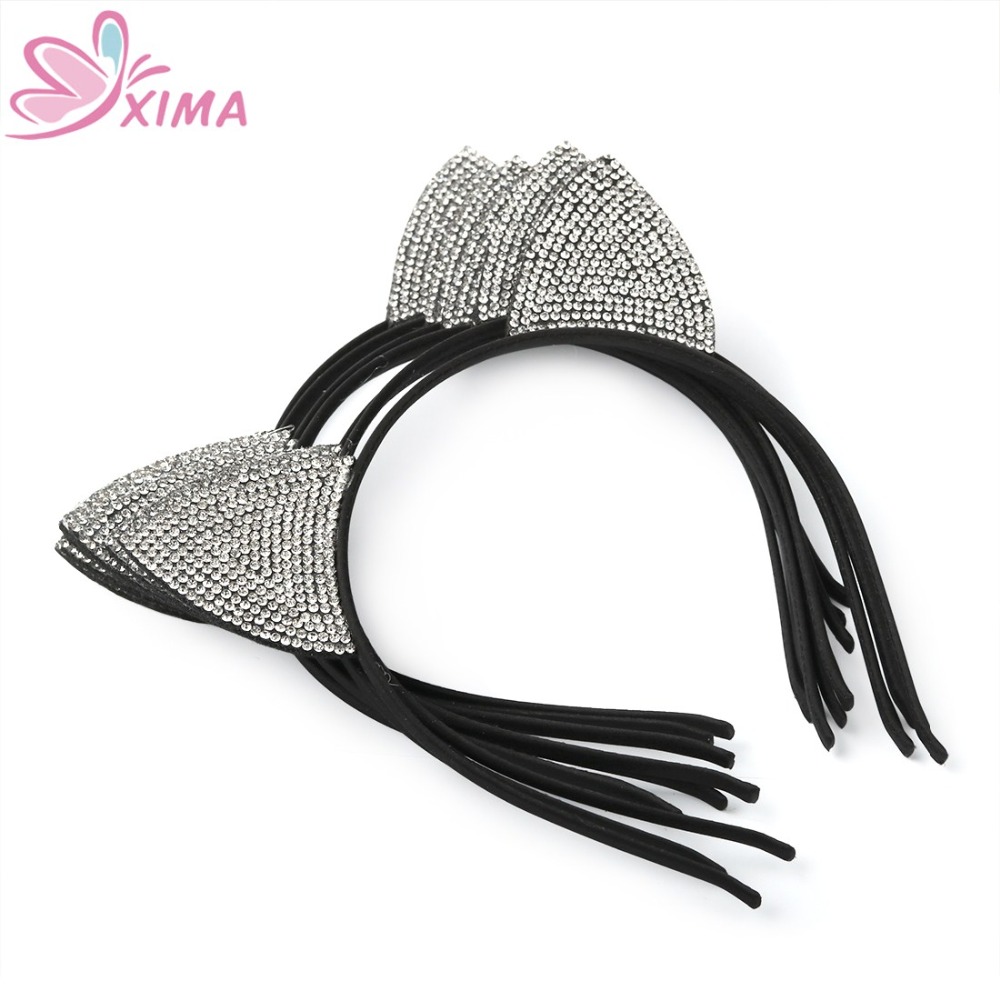 UK Cat Ears animal print black alice band fabric ear headband diamante hairband 