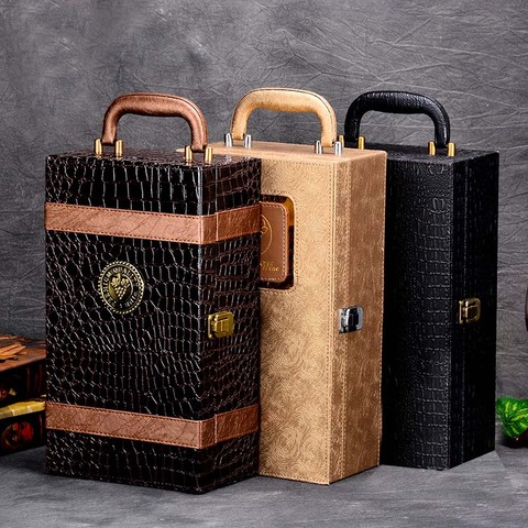 PU Leather High-grade Wine Double Box 750ml 2 Bottles Package Leather Wine Gift Box Solid Top-grade Commercial Gift Packing ► Photo 1/6