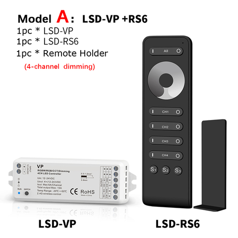 LED Dimmer 12V 24V 15A PWM Wireless RF LED Dimmer Switch ON OFF with 2.4G 4 channel dimmer remote for Single Color LED Strips ► Photo 1/6