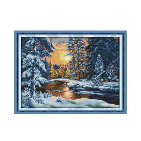Beautiful Snow Cross Stitch Kit, Forest Sunset Snow DIY handmade fabric cloth cross embroidery sewing decorative painting ► Photo 1/5