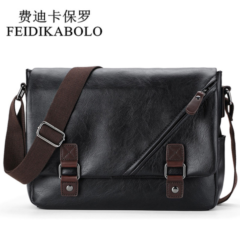 FEIDIKABOLO Brand Men Messenger Bags, Retro Fashion Men's Crossbody Bag Designer Handbags,Casual Black Leather Student Bag Man ► Photo 1/1