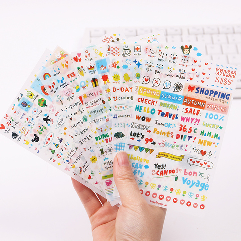 6PCS/set Kawaii Cute Drawing Market Planner Book Diary Decorate Stationery Stickers PVC Transparent Scrapbooking ► Photo 1/6