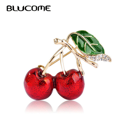 Blucome Red Enamel Brooches For Women Kids Cherry Brooch Corsage Small Bouquet Hijab Pins Feminino Party Bag Dress Accessories ► Photo 1/6