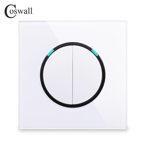 Coswall Crystal Tempered Glass Panel 2 Gang 1 Way Random Click Push On / Off Wall Light Switch With Blue Backlight R11 Series ► Photo 1/3