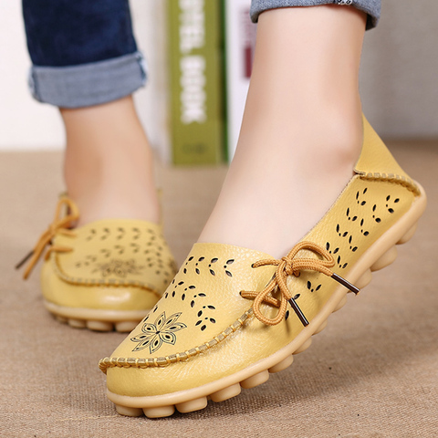 Women Flat Soft Genuine Leather Shoes Woman Loafers Slip On Driver Mocassin Femme Breathable Summer Flats Women Leather Shoes ► Photo 1/6