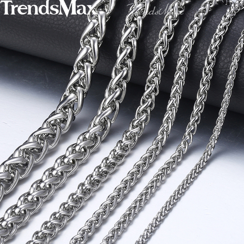 3-10mm Men's Stainless Steel Necklace Round Spiga Wheat Link Chain Hip Hop Necklace Jewelry for Men 18-36