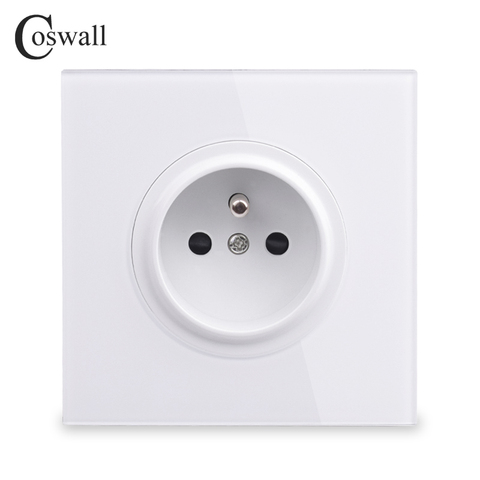 Coswall New Arrival Crystal Glass Panel 16A French Standard Wall Power Socket Outlet Grounded With Child Protective Lock ► Photo 1/3