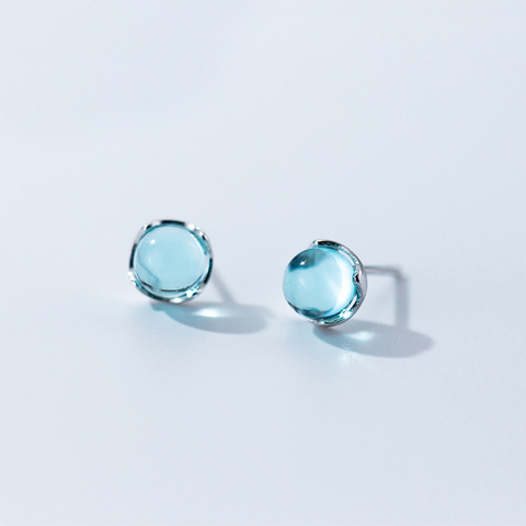 MloveAcc Real 100% 925 Sterling Silver Stud Earrings for Women Fashion Blue Crystal Bubble Ear Stud ► Photo 1/5