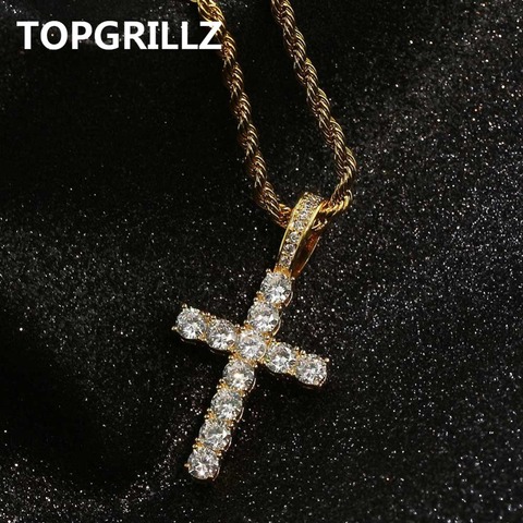 TOPGRILLZ Hip Hop Pico Harvey Cross Pendant Necklace Micro Pave AAAA+ Cubic Zirconia Egyptian Style Necklace 24