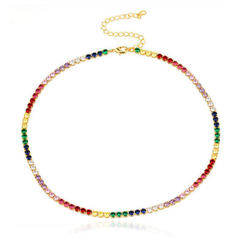 sexy short sparking rainbow tennis chain chocker necklace with AAA+ CZ fashion personality women collar jewellery bijoux femme ► Photo 1/6