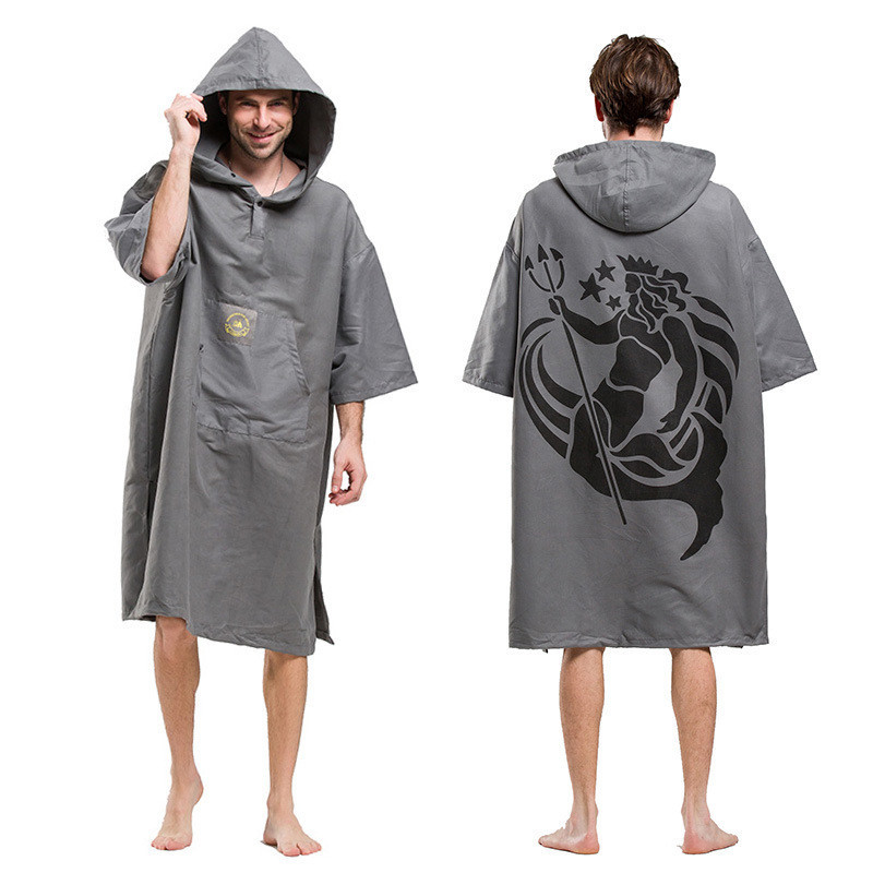 Adult Mens Changing Robe Towel Bath Hooded Beach Towel Poncho Bathrobe Towel 