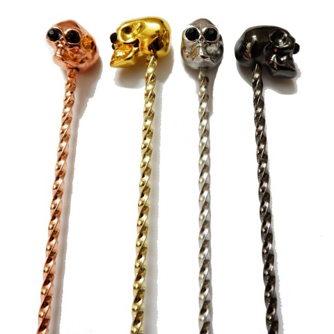 Skull Barspoon Cocktail Spoon Stainless Steel Mixing Cocktail Spoon, Spiral Pattern Bar Tool ► Photo 1/6