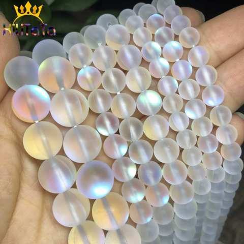 Round Matte White Flash Crystal Frosted MoonStone Glitter Loose Beads For Jewelry Making DIY Bracelet Necklace 15'' 6/8/10/12mm ► Photo 1/6