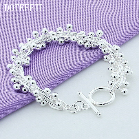 DOTEFFIL 925 Sterling Silver Smooth Grape Bead Bracelet For Women Fashion Charm Wedding Engagement Party Jewelry ► Photo 1/3