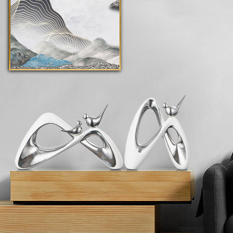 Nordic Morden White Silver Ceramic Birds Figurines Crafts Desktop Miniatures Home Furnishing Decoration Creative Wedding Gift ► Photo 1/1