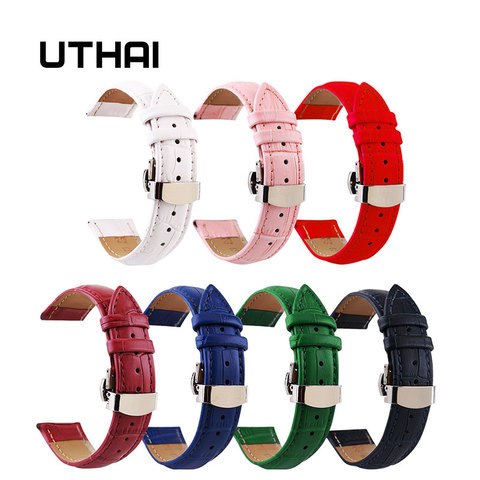 UTHAI Z09 Genuine Leather Watchbands 12-24mm Universal Watch Butterfly buckle Band Steel Buckle Strap Wrist Belt Bracelet + Tool ► Photo 1/5