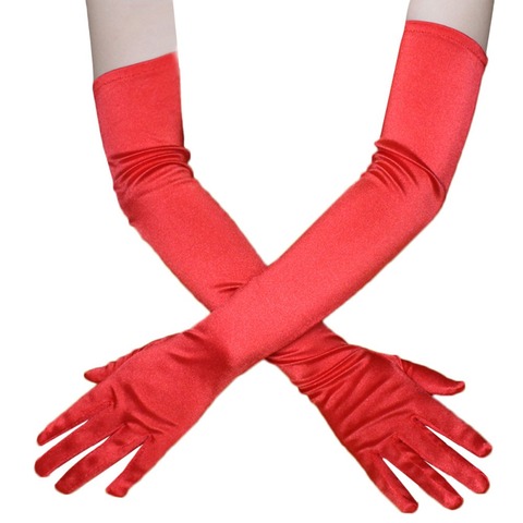 LADIES LONG FINGER GLOVES ELBOW STRETCH SATIN EVENING PARTY OPERA FANCY DRESS ► Photo 1/6