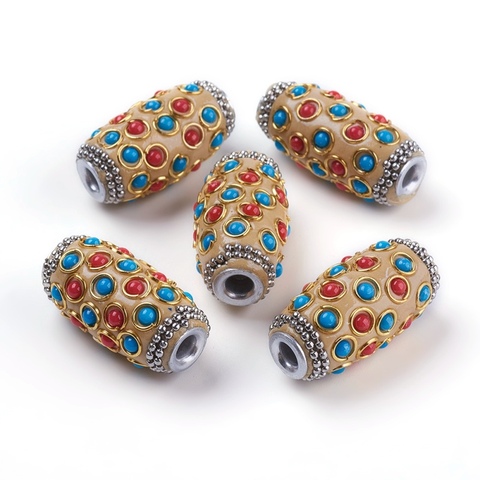5pc Handmade Indonesia Beads with Metal Findings and Resin Cabochons  Plated Oval DIY Jewelry Accessories ► Photo 1/6