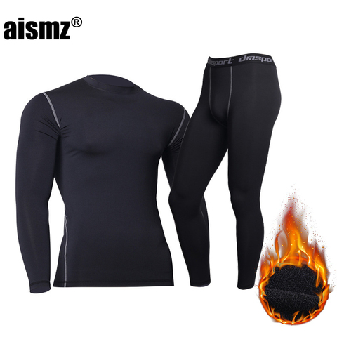 Aismz Winter Thermal Underwear Pant+Clothing Men Quick Dry Warm Long Johns With Velvet Male Warm Fitness Thermo Underwear Set ► Photo 1/6