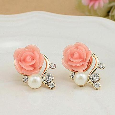 Jewelry New Brand Design Gold  Rose Pearl Stud Earrings For Women 2017 New Accessories Wholesale Orecchini Perlas Earing ► Photo 1/1