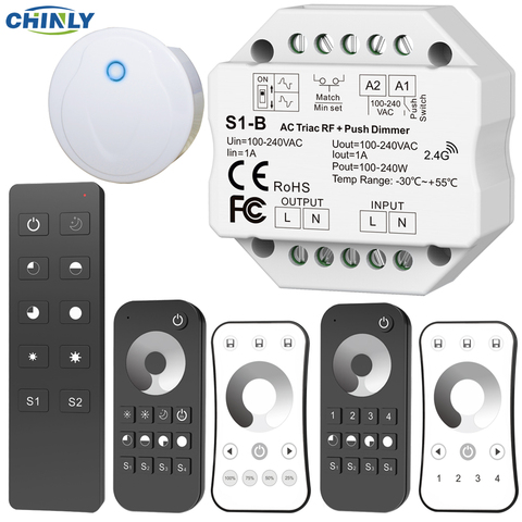 Triac LED Dimmer AC 220V 230V 110V Wireless RF Dimmable Push Switch with 2.4G Remote Controller for Single Color LED Bulb Lamps ► Photo 1/5