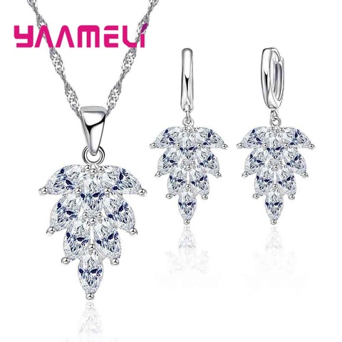 925 Sterling Silver Earring And Necklace Jewelry Set For Women Gift Fashion Pendants Leaf Wedding Bridal Jewellery Sets ► Photo 1/6