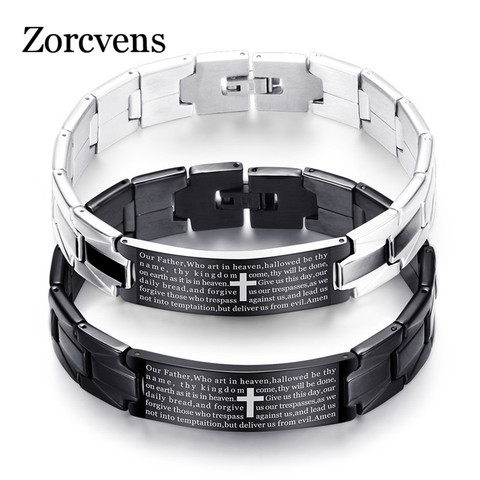 ZORCVENS Men's Bracelets Trendy Jesus Christian Cross Stainless Steel Bangle Fashion Jewelry ► Photo 1/6