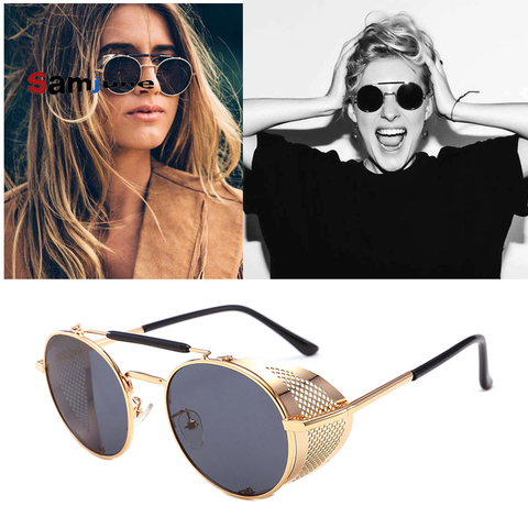 Samjune Vintage Retro Round Metal Sunglasses SteamPunk Style Side Mesh Brand Designer Glasses Oculos De Sol Shades UV Protection ► Photo 1/6