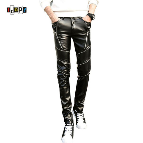 DJ Swag Skinny Faux Leather PU Tight Black Joggers Biker Pants For Men Boys With Zippers ► Photo 1/6