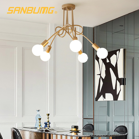 DARHYN Nordic Modern Creative Curve Chandeliers Wrought Iron Gold Plated Hanging Lights for Restaurant Living Room ► Photo 1/6